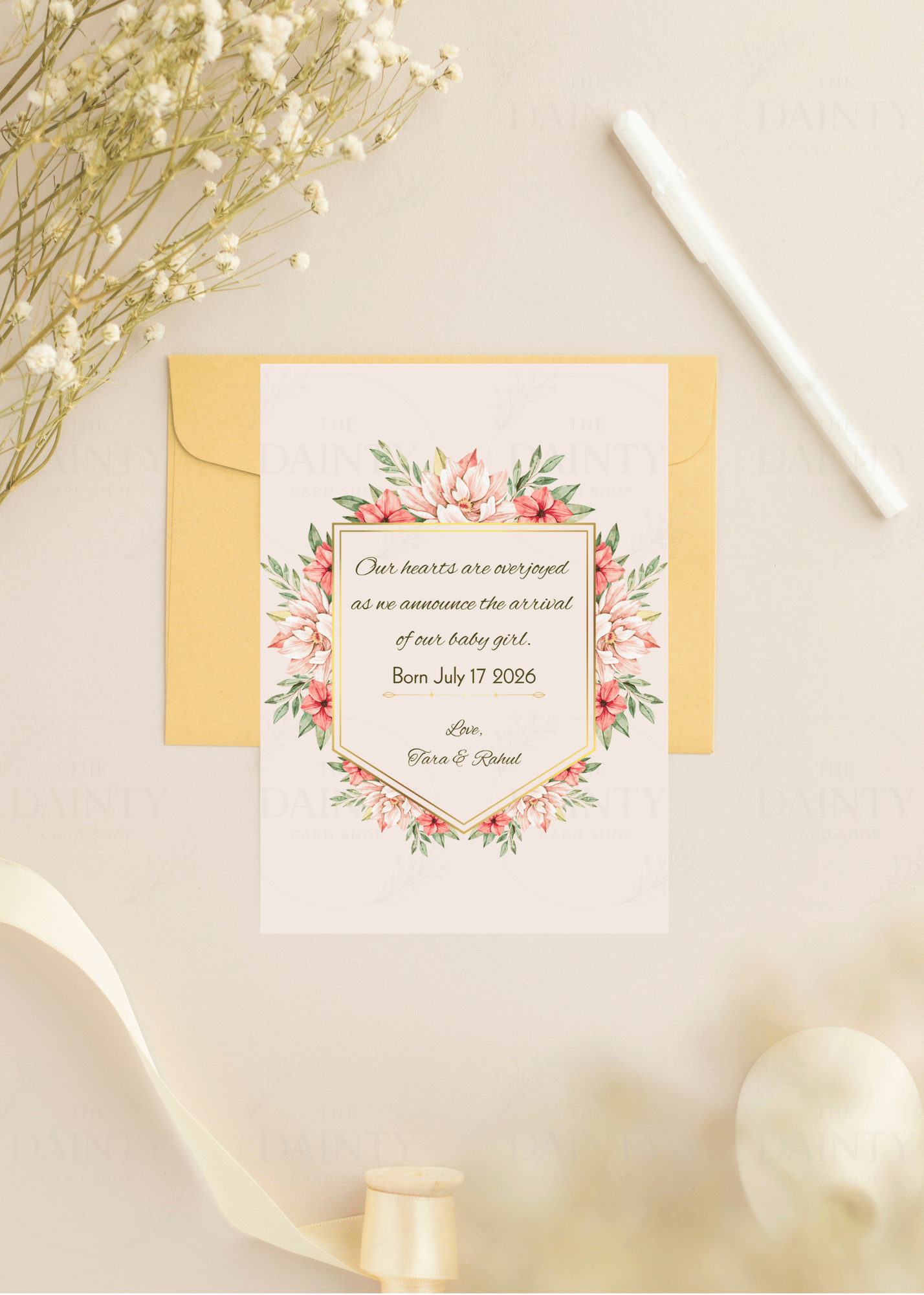 Peach elegance | Birth announcement Editable Digital Invitation Template | Canva Invitation | Printable & WhatsApp Invite | Instant Download