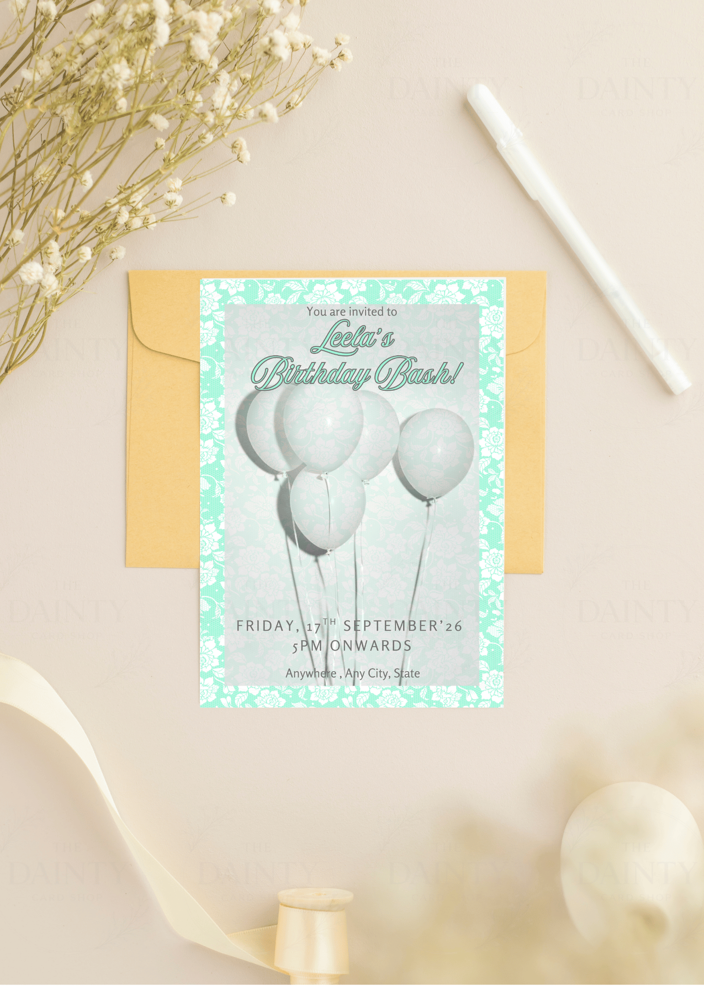 Tiffany | Birthday party Editable Digital Invitation Template | Canva Invitation | Printable & WhatsApp Invite | Instant Download